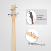 Glarry GIB 4 String Bass Guitar Full Size HH Pickup - Black